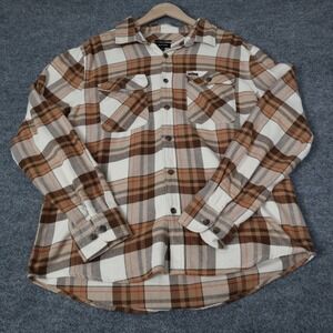 Brixton Bowery Flannel Long Sleeve Shirt Mens Large Brown Tan Plaid Standard Fit